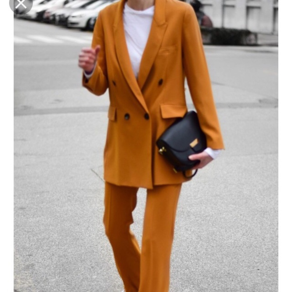Zara mustard suit SET double blazer flared pants